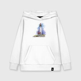 Детская толстовка хлопок с принтом Crisp Point Lighthouse в городе Новоалтайск, 100% хлопок | Круглый горловой вырез, эластичные манжеты, пояс, капюшен | art | katie batz | lighthouse | достопримечательности | маяк | море | отдых | пляж | туристы