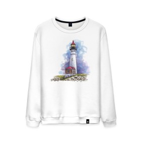 Мужской свитшот хлопок с принтом Crisp Point Lighthouse в городе Новоалтайск, 100% хлопок |  | art | katie batz | lighthouse | достопримечательности | маяк | море | отдых | пляж | туристы