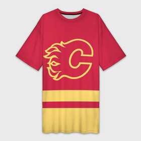 Платье-футболка 3D с принтом Калгари Флэймз в городе Новоалтайск,  |  | calgary | calgary flames | flames | hockey | nhl | usa | калгари | калгари флэймз | нхл | спорт | сша | флэймз | хоккей | шайба
