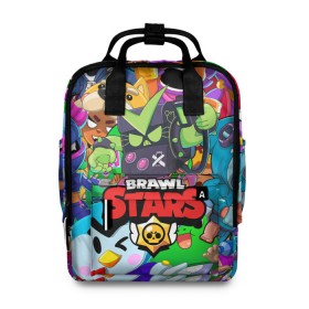 Женский рюкзак 3D с принтом BRAWL STARS VIRUS 8-BIT в городе Новоалтайск, 100% полиэстер | лямки с регулируемой длиной, сверху ручки, чтобы рюкзак нести как сумку. Основное отделение закрывается на молнию, как и внешний карман. Внутри два дополнительных кармана, один из которых закрывается на молнию. По бокам два дополнительных кармашка, куда поместится маленькая бутылочка
 | 8 bit | 8 бит | bibi | brawl stars | crow | el brown | leon | leon shark | max | mr.p | sally leon | shark | stars | virus | werewolf | акула | биби | вирус | ворон | леон | оборотень | пингвин