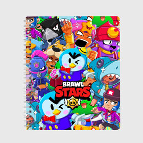 Тетрадь с принтом BRAWL STARS MR P в городе Новоалтайск, 100% бумага | 48 листов, плотность листов — 60 г/м2, плотность картонной обложки — 250 г/м2. Листы скреплены сбоку удобной пружинной спиралью. Уголки страниц и обложки скругленные. Цвет линий — светло-серый
 | 8 bit | 8 бит | bibi | brawl stars | crow | el brown | leon | leon shark | max | mr.p | sally leon | shark | stars | virus | werewolf | акула | биби | вирус | ворон | леон | оборотень | пингвин