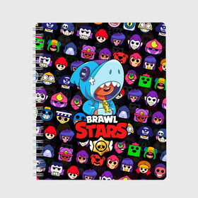 Тетрадь с принтом BRAWL STARS LEON SHARK в городе Новоалтайск, 100% бумага | 48 листов, плотность листов — 60 г/м2, плотность картонной обложки — 250 г/м2. Листы скреплены сбоку удобной пружинной спиралью. Уголки страниц и обложки скругленные. Цвет линий — светло-серый
 | 8 bit | 8 бит | bibi | brawl stars | crow | el brown | leon | leon shark | max | mr.p | sally leon | shark | stars | virus | werewolf | акула | биби | вирус | ворон | леон | оборотень | пингвин