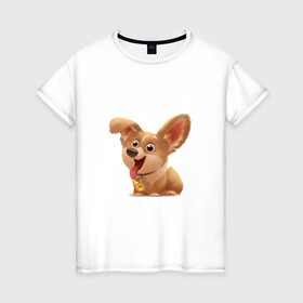 Женская футболка хлопок с принтом Corgi в городе Новоалтайск, 100% хлопок | прямой крой, круглый вырез горловины, длина до линии бедер, слегка спущенное плечо | 