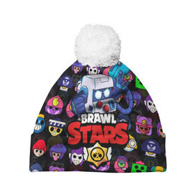 Шапка 3D c помпоном с принтом BRAWL STARS 8-BIT в городе Новоалтайск, 100% полиэстер | универсальный размер, печать по всей поверхности изделия | 8 bit | 8 бит | bibi | brawl stars | crow | el brown | leon | leon shark | max | mr.p | sally leon | shark | stars | virus | werewolf | акула | биби | вирус | ворон | леон | оборотень | пингвин