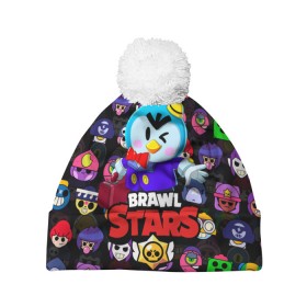 Шапка 3D c помпоном с принтом BRAWL STARS MR.P в городе Новоалтайск, 100% полиэстер | универсальный размер, печать по всей поверхности изделия | 8 bit | 8 бит | bibi | brawl stars | crow | el brown | leon | leon shark | max | mr.p | sally leon | shark | stars | virus | werewolf | акула | биби | вирус | ворон | леон | оборотень | пингвин