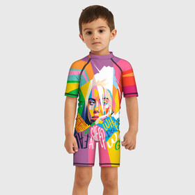Детский купальный костюм 3D с принтом BILLIE EILISH в городе Новоалтайск, Полиэстер 85%, Спандекс 15% | застежка на молнии на спине | bad guy | billie eilish | music | ocean eyes | pop | билли айлиш | билли эйлиш | девушка | музыка