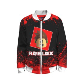 Детский бомбер 3D с принтом ROBLOX в городе Новоалтайск, 100% полиэстер | застегивается на молнию, по бокам два кармана без застежек, мягкие манжеты, по низу бомбера и на воротнике — эластичная резинка | game | gamer | logo | minecraft | roblox | simulator | игра | конструктор | лого | майнкрафт | симулятор | строительство | фигура