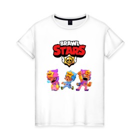 Женская футболка хлопок с принтом BRAWL STARS в городе Новоалтайск, 100% хлопок | прямой крой, круглый вырез горловины, длина до линии бедер, слегка спущенное плечо | 8 bit | 8 бит | bibi | brawl stars | crow | el brown | leon | leon shark | max | mr.p | sally leon | shark | stars | virus | werewolf | акула | биби | вирус | ворон | леон | оборотень | пингвин