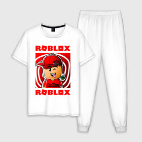 Мужская пижама хлопок с принтом ROBLOX в городе Новоалтайск, 100% хлопок | брюки и футболка прямого кроя, без карманов, на брюках мягкая резинка на поясе и по низу штанин
 | game | gamer | logo | minecraft | roblox | simulator | supreme | игра | конструктор | лого | майнкрафт | персонажи | симулятор | строительство | супреме | суприм | суприме | фигура