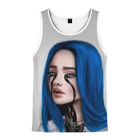 Мужская майка 3D с принтом BILLIE EILISH в городе Новоалтайск, 100% полиэстер | круглая горловина, приталенный силуэт, длина до линии бедра. Пройма и горловина окантованы тонкой бейкой | Тематика изображения на принте: bad guy | billie eilish | music | ocean eyes | pop | билли айлиш | билли эйлиш | девушка | музыка