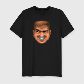 Мужская футболка хлопок Slim с принтом Doom Guy Happy Face в городе Новоалтайск, 92% хлопок, 8% лайкра | приталенный силуэт, круглый вырез ворота, длина до линии бедра, короткий рукав | bethesda | deathmatch | doom 2019 | doom 3 | doom 4 | doom 5 | doom eternal | doom guy | doom slayer | eternal doom | game | id tech | lan | pixelart | дум | дум 3 | дум 4 | дум 5 | дум слеер | дум этернал | шутер