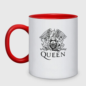 Кружка двухцветная с принтом QUEEN в городе Новоалтайск, керамика | объем — 330 мл, диаметр — 80 мм. Цветная ручка и кайма сверху, в некоторых цветах — вся внутренняя часть | Тематика изображения на принте: queen | rock | брайан мэи | группа queen | группа квин | джон дикон | квин | королева | король | роджер тейлор | рок | фредди меркьюри