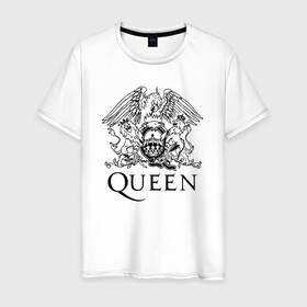 Мужская футболка хлопок с принтом QUEEN в городе Новоалтайск, 100% хлопок | прямой крой, круглый вырез горловины, длина до линии бедер, слегка спущенное плечо. | queen | rock | брайан мэи | группа queen | группа квин | джон дикон | квин | королева | король | роджер тейлор | рок | фредди меркьюри