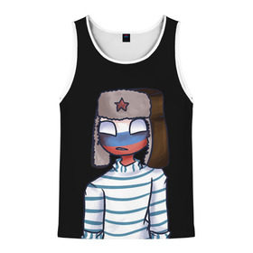 Мужская майка 3D с принтом CountryHumans - Россия в городе Новоалтайск, 100% полиэстер | круглая горловина, приталенный силуэт, длина до линии бедра. Пройма и горловина окантованы тонкой бейкой | 23 | army | country | countryhumans | humans | memes | patriot | russia | армия | звезда | красная | мем | патриот | россия | страна | тельняшка | флаг | человечек | шапка