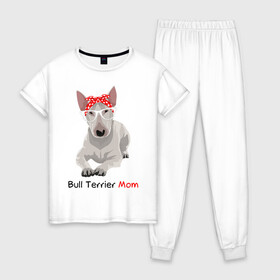 Женская пижама хлопок с принтом Bull terrier Mom в городе Новоалтайск, 100% хлопок | брюки и футболка прямого кроя, без карманов, на брюках мягкая резинка на поясе и по низу штанин | бультерьер | собака | собачник