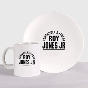 Набор: тарелка + кружка с принтом Roy Jones Jr. в городе Новоалтайск, керамика | Кружка: объем — 330 мл, диаметр — 80 мм. Принт наносится на бока кружки, можно сделать два разных изображения. 
Тарелка: диаметр - 210 мм, диаметр для нанесения принта - 120 мм. | captain hook | roy jones | roy levesta jones | бокс | капитан хук | рой джонс