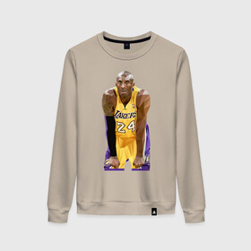 Женский свитшот хлопок с принтом Kobe Bryant Lakers 24 в городе Новоалтайск, 100% хлопок | прямой крой, круглый вырез, на манжетах и по низу широкая трикотажная резинка  | 24 | black | bryant | kobe | lakers | mamba | mentality | баскетбол | баскетболист | брайан | детская | детскую | женская | женскую | коба | коби | купить | мамба | менталитет | мужская | мужскую | сша | черная