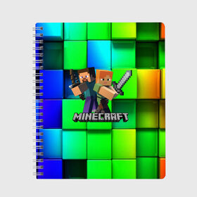 Тетрадь с принтом MINECRAFT в городе Новоалтайск, 100% бумага | 48 листов, плотность листов — 60 г/м2, плотность картонной обложки — 250 г/м2. Листы скреплены сбоку удобной пружинной спиралью. Уголки страниц и обложки скругленные. Цвет линий — светло-серый
 | block | creeper | cube | minecraft | pixel | блок | геометрия | крафт | крипер | кубики | майнкрафт | пиксели