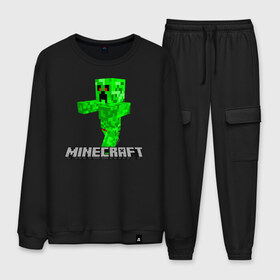 Мужской костюм хлопок с принтом MINECRAFT в городе Новоалтайск, 100% хлопок | на свитшоте круглая горловина, мягкая резинка по низу. Брюки заужены к низу, на них два вида карманов: два “обычных” по бокам и два объемных, с клапанами, расположенные ниже линии бедра. Брюки с мягкой трикотажной резинкой на поясе и по низу штанин. В поясе для дополнительного комфорта — широкие завязки | block | creeper | cube | minecraft | pixel | блок | геометрия | крафт | крипер | кубики | майнкрафт | пиксели