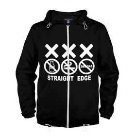 Мужская ветровка 3D с принтом straight edge в городе Новоалтайск, 100% полиэстер | подол и капюшон оформлены резинкой с фиксаторами, два кармана без застежек по бокам, один потайной карман на груди | edge | hardcore | no drugs | straight | straight edge | sxe | грань | четкая | чёткая грань