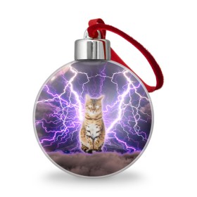 Ёлочный шар с принтом Котушка Теслы в городе Новоалтайск, Пластик | Диаметр: 77 мм | Тематика изображения на принте: cat | lightning | lightning cat | tesla | арт с котом | грозовой кошак | катушка теслы | кот | кот мем | котейка | котушка теслы | котяра | кошак | кошка | мем с котом | молнии | тесла