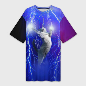 Платье-футболка 3D с принтом Грозовой кошак. в городе Новоалтайск,  |  | cat | грозовой кот | грозовой кошак | животные | звери | кот | котики | кошак | молния