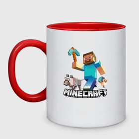 Кружка двухцветная с принтом MINECRAFT в городе Новоалтайск, керамика | объем — 330 мл, диаметр — 80 мм. Цветная ручка и кайма сверху, в некоторых цветах — вся внутренняя часть | block | creeper | cube | minecraft | pixel | блок | геометрия | крафт | крипер | кубики | майнкрафт | пиксели