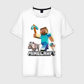 Мужская футболка хлопок с принтом MINECRAFT в городе Новоалтайск, 100% хлопок | прямой крой, круглый вырез горловины, длина до линии бедер, слегка спущенное плечо. | block | creeper | cube | minecraft | pixel | блок | геометрия | крафт | крипер | кубики | майнкрафт | пиксели