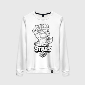 Женский свитшот хлопок с принтом Brawl Stars SANDY (раскраска) в городе Новоалтайск, 100% хлопок | прямой крой, круглый вырез, на манжетах и по низу широкая трикотажная резинка  | brawl | brawl stars | crow | leon | sally | shark | stars | акула | бравл | бравл старс | браво старс | игра | компьютерная | кров | леон | леон акула | раскраска | старс | шарк