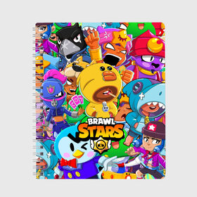 Тетрадь с принтом BRAWL STARS SALLY LEON в городе Новоалтайск, 100% бумага | 48 листов, плотность листов — 60 г/м2, плотность картонной обложки — 250 г/м2. Листы скреплены сбоку удобной пружинной спиралью. Уголки страниц и обложки скругленные. Цвет линий — светло-серый
 | 8 bit | 8 бит | bibi | brawl stars | crow | el brown | leon | leon shark | max | mr.p | sally leon | shark | stars | virus | werewolf | акула | биби | вирус | ворон | леон | оборотень | пингвин