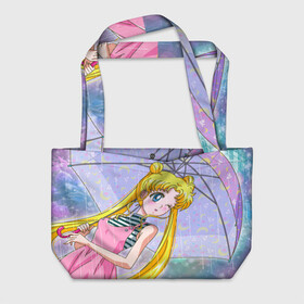 Пляжная сумка 3D с принтом Sailor Moon в городе Новоалтайск, 100% полиэстер | застегивается на металлическую кнопку; внутренний карман застегивается на молнию. Стенки укреплены специальным мягким материалом, чтобы защитить содержимое от несильных ударов
 | baby | bunny | girl | like | pink | sailormoon | usagi | вода капли | воин | волосы | глаза | девушка | дождь | зайчик | зонтик | котик | кролик | лето | луна | малышка | матроска | небо | облака | природа | радуга | розовый