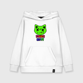 Детская толстовка хлопок с принтом Zombie Kitty в городе Новоалтайск, 100% хлопок | Круглый горловой вырез, эластичные манжеты, пояс, капюшен | зомби | каваи | кислота | кот | котик | кошка | милый | монстр | пиксельный арт | радуга | яркий