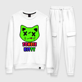 Женский костюм хлопок с принтом Zombie Kitty в городе Новоалтайск, 100% хлопок | на свитшоте круглая горловина, мягкая резинка по низу. Брюки заужены к низу, на них два вида карманов: два 