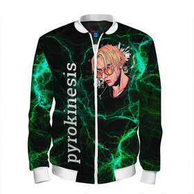 Мужской бомбер 3D с принтом pyrokinesis в городе Новоалтайск, 100% полиэстер | застегивается на молнию, по бокам два кармана без застежек, по низу бомбера и на воротнике - эластичная резинка | Тематика изображения на принте: pyrokinesis | андрей | исполнитель | пирокинезис | российский | рэп | хип хоп
