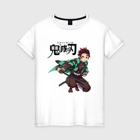 Женская футболка хлопок с принтом KIMETSU NO YAIBA в городе Новоалтайск, 100% хлопок | прямой крой, круглый вырез горловины, длина до линии бедер, слегка спущенное плечо | demon slayer | demon slayer: kimetsu no yaiba | kimetsu | kimetsu no yaiba | nezuko | slayer | tanjiro | клинок рассекающий демонов | незуко | танджиро | шинобу кочо