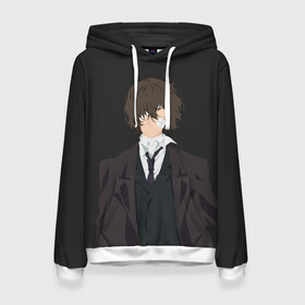 Женская толстовка 3D с принтом Osamu Dazai в городе Новоалтайск, 100% полиэстер  | двухслойный капюшон со шнурком для регулировки, мягкие манжеты на рукавах и по низу толстовки, спереди карман-кенгуру с мягким внутренним слоем. | bungou | dazai | dogs | osamu | stray | асаму | бродячие псы | бродячих | дадзай | дазай | литературные гении | осаму | проза | псов
