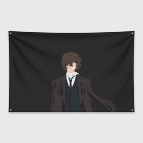 Флаг-баннер с принтом Osamu Dazai в городе Новоалтайск, 100% полиэстер | размер 67 х 109 см, плотность ткани — 95 г/м2; по краям флага есть четыре люверса для крепления | bungou | dazai | dogs | osamu | stray | асаму | бродячие псы | бродячих | дадзай | дазай | литературные гении | осаму | проза | псов