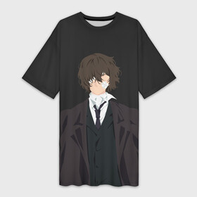 Платье-футболка 3D с принтом Osamu Dazai в городе Новоалтайск,  |  | bungou | dazai | dogs | osamu | stray | асаму | бродячие псы | бродячих | дадзай | дазай | литературные гении | осаму | проза | псов