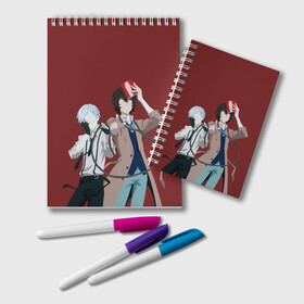 Блокнот с принтом Atsushi Nakajima & Osamu Dazai в городе Новоалтайск, 100% бумага | 48 листов, плотность листов — 60 г/м2, плотность картонной обложки — 250 г/м2. Листы скреплены удобной пружинной спиралью. Цвет линий — светло-серый
 | atsushi | bungou | dazai | dogs | nakajima | osamu | stray | атсуши | ацуси | ацуши | бродячие псы | бродячих | дазай | литературные гении | накаджима | накадзима | осаму | проза | псов