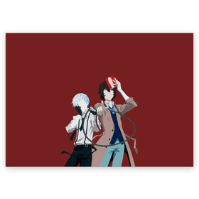Поздравительная открытка с принтом Atsushi Nakajima & Osamu Dazai в городе Новоалтайск, 100% бумага | плотность бумаги 280 г/м2, матовая, на обратной стороне линовка и место для марки
 | Тематика изображения на принте: atsushi | bungou | dazai | dogs | nakajima | osamu | stray | атсуши | ацуси | ацуши | бродячие псы | бродячих | дазай | литературные гении | накаджима | накадзима | осаму | проза | псов