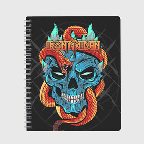 Тетрадь с принтом Iron Maiden в городе Новоалтайск, 100% бумага | 48 листов, плотность листов — 60 г/м2, плотность картонной обложки — 250 г/м2. Листы скреплены сбоку удобной пружинной спиралью. Уголки страниц и обложки скругленные. Цвет линий — светло-серый
 | 80s | hardrock | heavy | iron | maiden | metal | pop | steve harris | the final frontier | uk | айрон | группа | железная дева | метал | мэйден | хеви