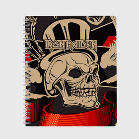 Тетрадь с принтом Iron Maiden в городе Новоалтайск, 100% бумага | 48 листов, плотность листов — 60 г/м2, плотность картонной обложки — 250 г/м2. Листы скреплены сбоку удобной пружинной спиралью. Уголки страниц и обложки скругленные. Цвет линий — светло-серый
 | 80s | hardrock | heavy | iron | maiden | metal | pop | steve harris | the final frontier | uk | айрон | группа | железная дева | метал | мэйден | хеви