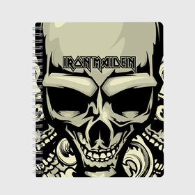 Тетрадь с принтом Iron Maiden в городе Новоалтайск, 100% бумага | 48 листов, плотность листов — 60 г/м2, плотность картонной обложки — 250 г/м2. Листы скреплены сбоку удобной пружинной спиралью. Уголки страниц и обложки скругленные. Цвет линий — светло-серый
 | 80s | hardrock | heavy | iron | maiden | metal | pop | steve harris | the final frontier | uk | айрон | группа | железная дева | метал | мэйден | хеви