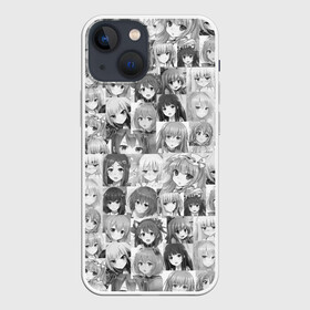 Чехол для iPhone 13 mini с принтом MANY FACES OF ANIME GIRLS monochrome в городе Новоалтайск,  |  | anime | аниме | арт | девушки | манга | мультик | мультфильм | тян