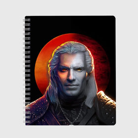 Тетрадь с принтом HALF WITCHER в городе Новоалтайск, 100% бумага | 48 листов, плотность листов — 60 г/м2, плотность картонной обложки — 250 г/м2. Листы скреплены сбоку удобной пружинной спиралью. Уголки страниц и обложки скругленные. Цвет линий — светло-серый
 | gerald | geralt | henry cavill | netflix | the witcher | wild hunt | witcher | wolf | ведьмак | ведьмак сериал | волк | генри кавилл | геральд | дикая охота | нетфликс | нэтфликс