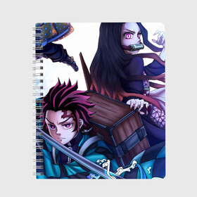 Тетрадь с принтом KIMETSU NO YAIBA в городе Новоалтайск, 100% бумага | 48 листов, плотность листов — 60 г/м2, плотность картонной обложки — 250 г/м2. Листы скреплены сбоку удобной пружинной спиралью. Уголки страниц и обложки скругленные. Цвет линий — светло-серый
 | Тематика изображения на принте: demon slayer | demon slayer: kimetsu no yaiba | kimetsu | kimetsu no yaiba | nezuko | shinobu | slayer | tanjiro | клинок рассекающий демонов | незуко | танджиро | шинобу кочо
