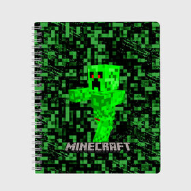 Тетрадь с принтом MINECRAFT CREEPER в городе Новоалтайск, 100% бумага | 48 листов, плотность листов — 60 г/м2, плотность картонной обложки — 250 г/м2. Листы скреплены сбоку удобной пружинной спиралью. Уголки страниц и обложки скругленные. Цвет линий — светло-серый
 | creeper | game | minecraft | блоки | игра | квадраты | компьютерная игра | крипер | майнкрафт