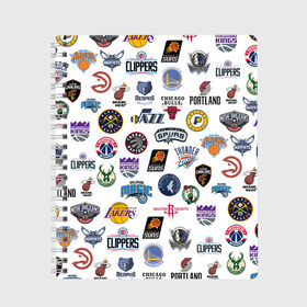 Тетрадь с принтом NBA Pattern в городе Новоалтайск, 100% бумага | 48 листов, плотность листов — 60 г/м2, плотность картонной обложки — 250 г/м2. Листы скреплены сбоку удобной пружинной спиралью. Уголки страниц и обложки скругленные. Цвет линий — светло-серый
 | Тематика изображения на принте: basketball | boston celtics | brooklyn nets | nba | new york knicks | philadel | toronto raptors | баскетбол | бостон селтикс | бруклин нетс | нба | нью йорк никс | спорт | торонто рэпторс | филадельфия 76ерс