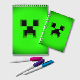 Блокнот с принтом MINECRAFT в городе Новоалтайск, 100% бумага | 48 листов, плотность листов — 60 г/м2, плотность картонной обложки — 250 г/м2. Листы скреплены удобной пружинной спиралью. Цвет линий — светло-серый
 | Тематика изображения на принте: block | creeper | cube | minecraft | pixel | блок | геометрия | крафт | крипер | кубики | майнкрафт | пиксели
