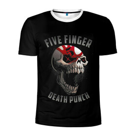 Мужская футболка 3D спортивная с принтом Five Finger Death Punch в городе Новоалтайск, 100% полиэстер с улучшенными характеристиками | приталенный силуэт, круглая горловина, широкие плечи, сужается к линии бедра | Тематика изображения на принте: 5fdp | death | ffdp | finger | five | five finger death punch | punch | грув метал